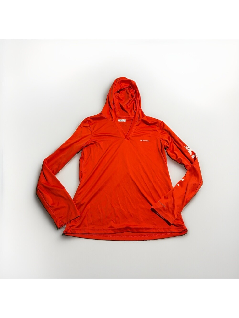 Columbia Omni Womens Shirt Top Coral  Long Sleeve Hooded Shirt Sz Small